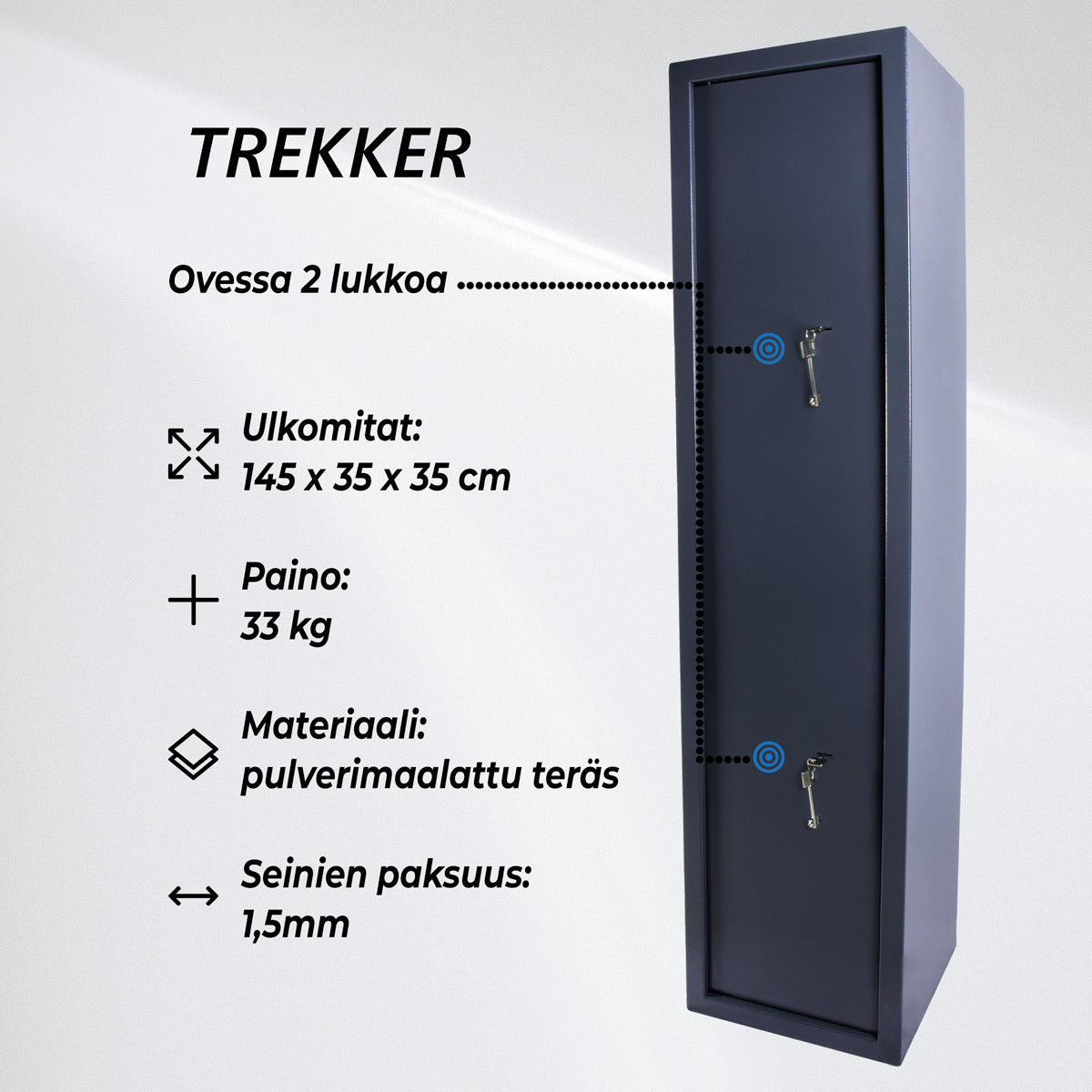 
              Trekker Asekaappi 5 aseelle AS500, harmaa