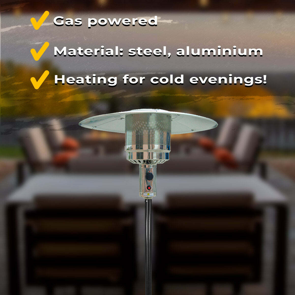 
              Fornorth Patio Heater Stand Patio 13kW gas powered, black