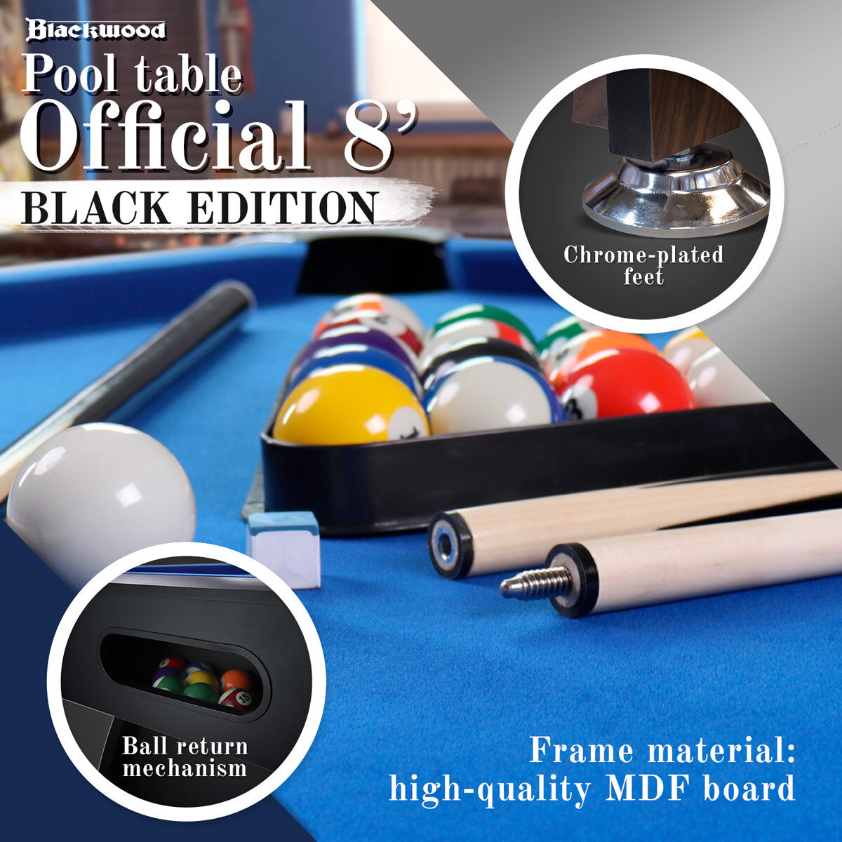 
              Blackwood Table de Billard, 8' Official Black