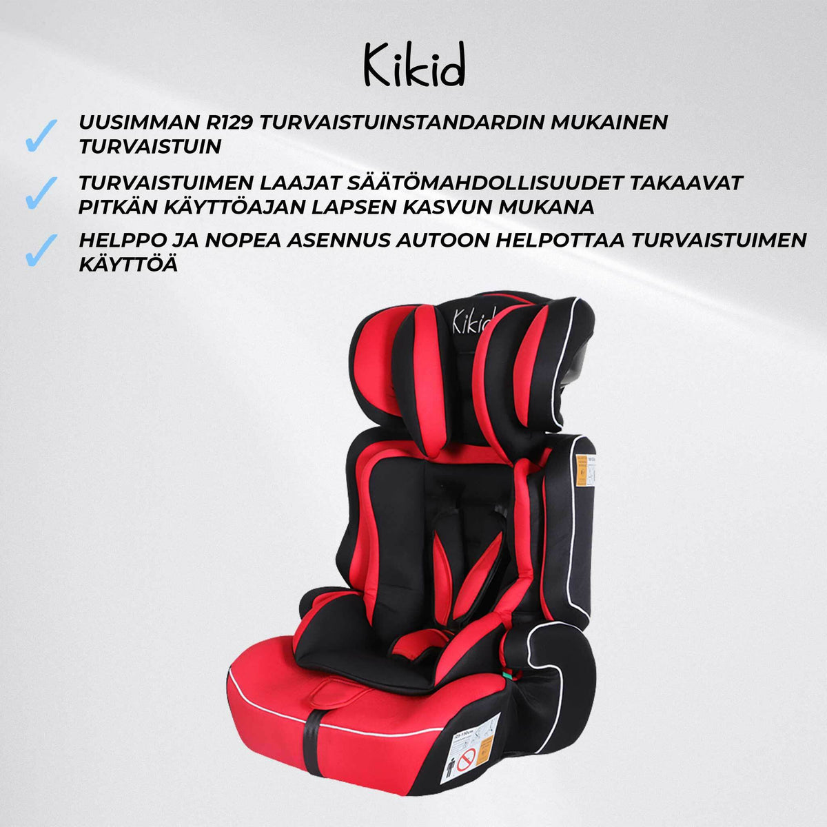 
              Kikid Turvaistuin Basic 76-150cm R129, musta/punainen