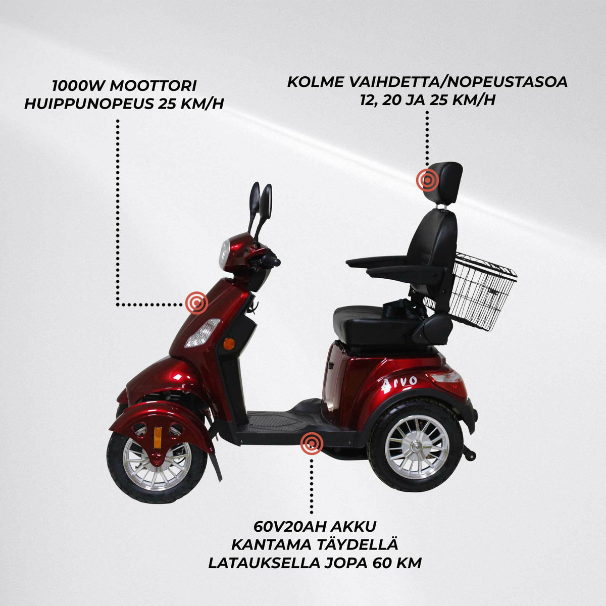 
              Arvo Senioriskootteri P400 Punainen