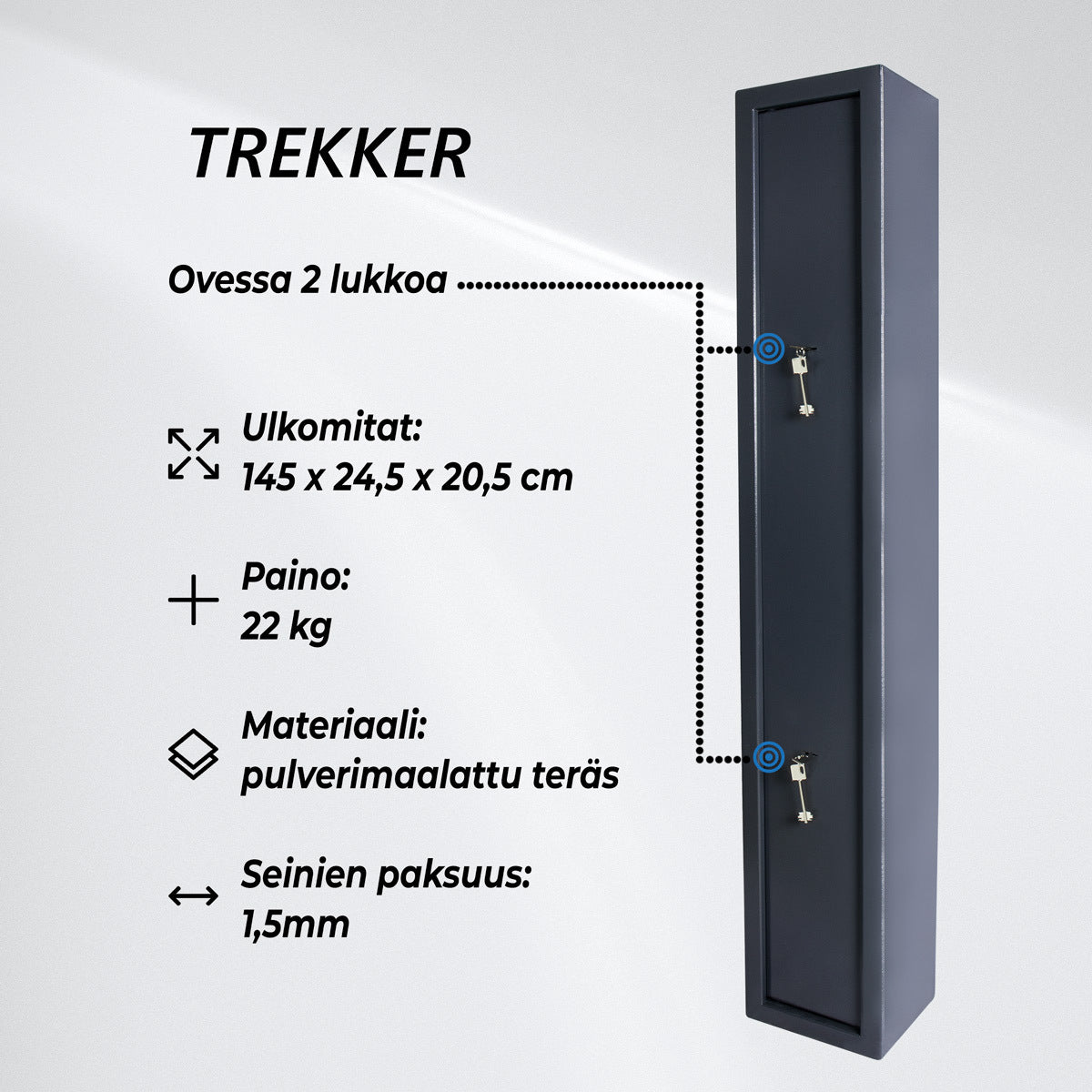 
              Trekker Asekaappi 3 aseelle AS300, harmaa