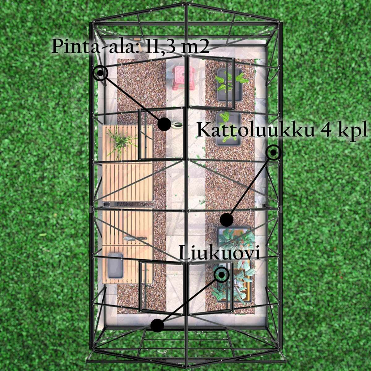 
              Lykke Kasvihuone Hybrid 11,3m2, musta