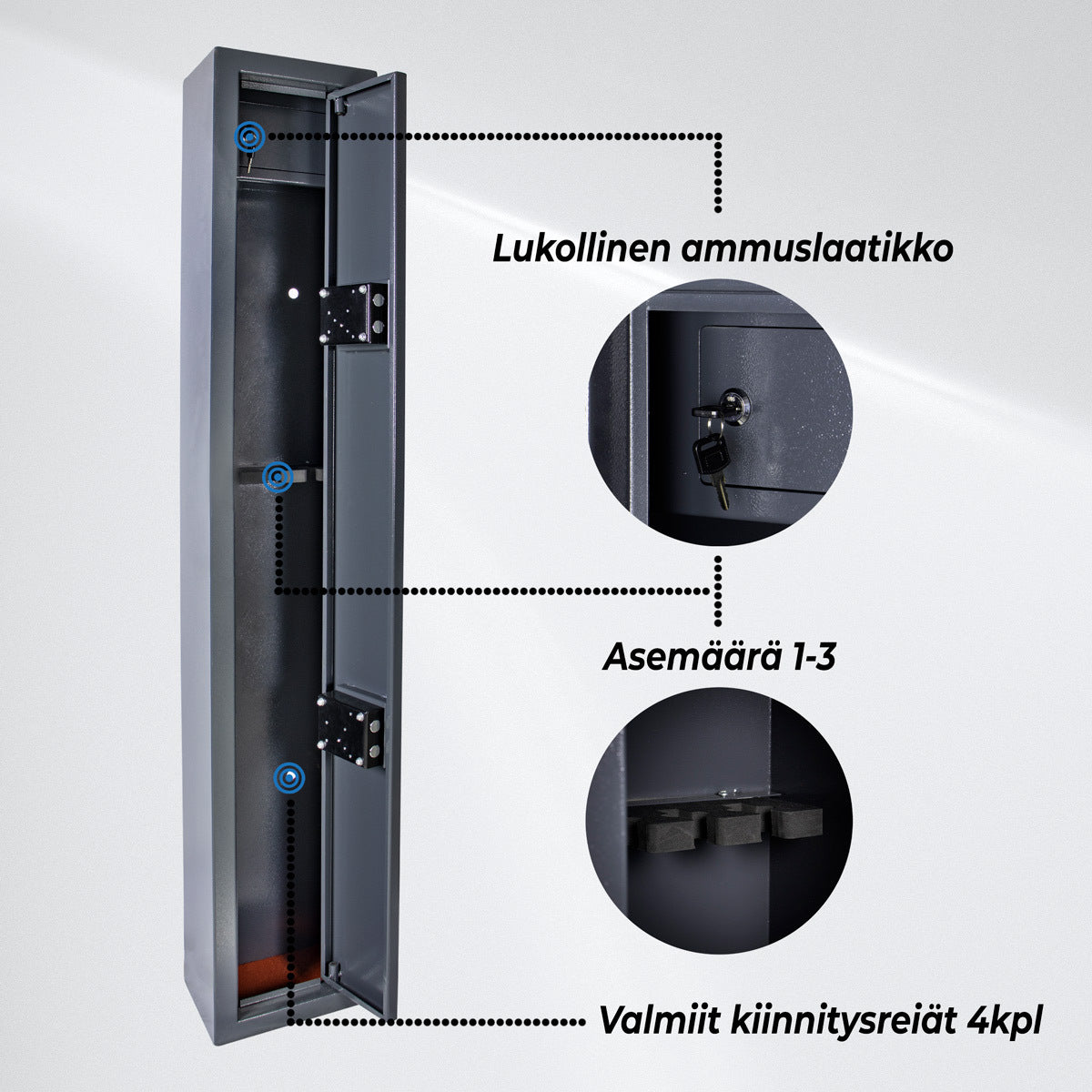 
              Trekker Asekaappi 3 aseelle AS300, harmaa