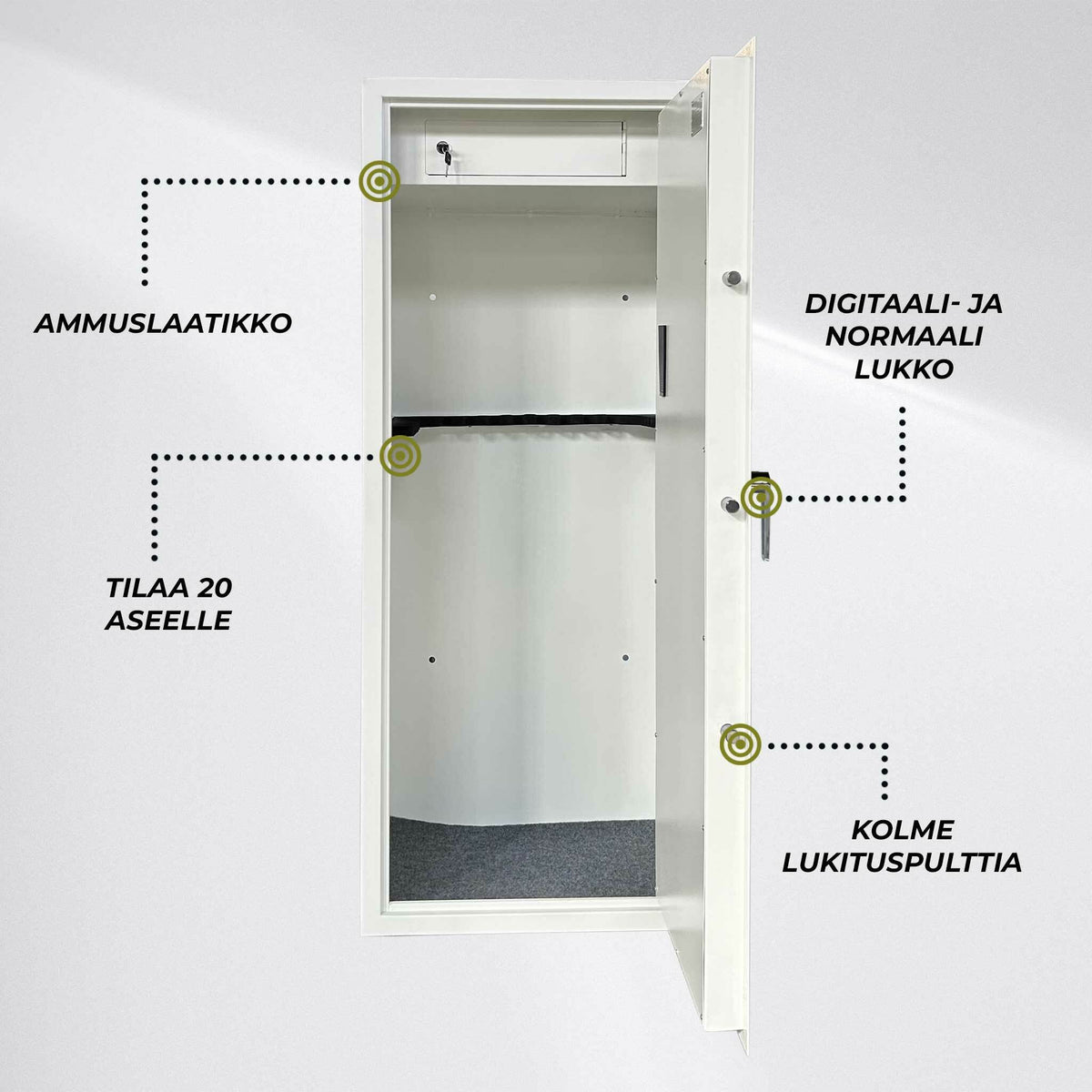 
              Trekker Asekaappi 20-Asetta AS2000, Valkoinen, Digitaalilukolla