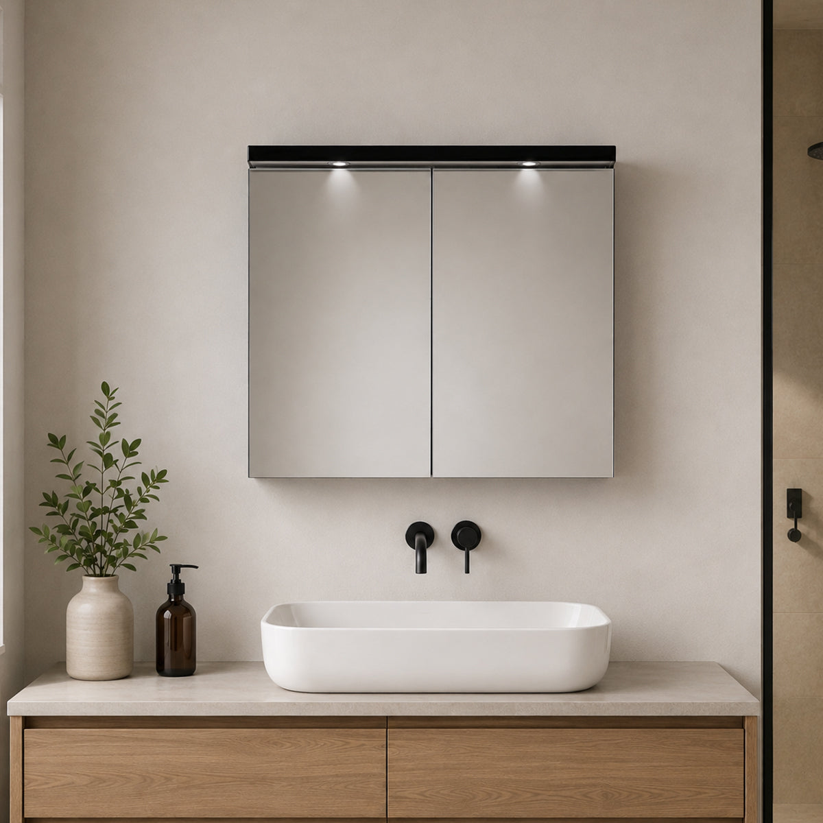 
              Armario de baño con espejo Vasta Virello, negro, varios tamaños
