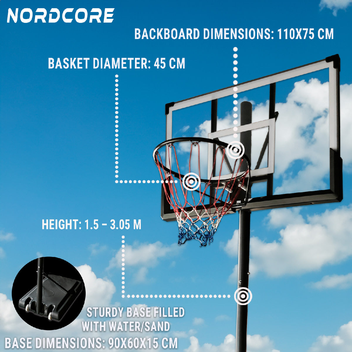 
              Nordcore Basketball Hoop Core 1,5-3,05m