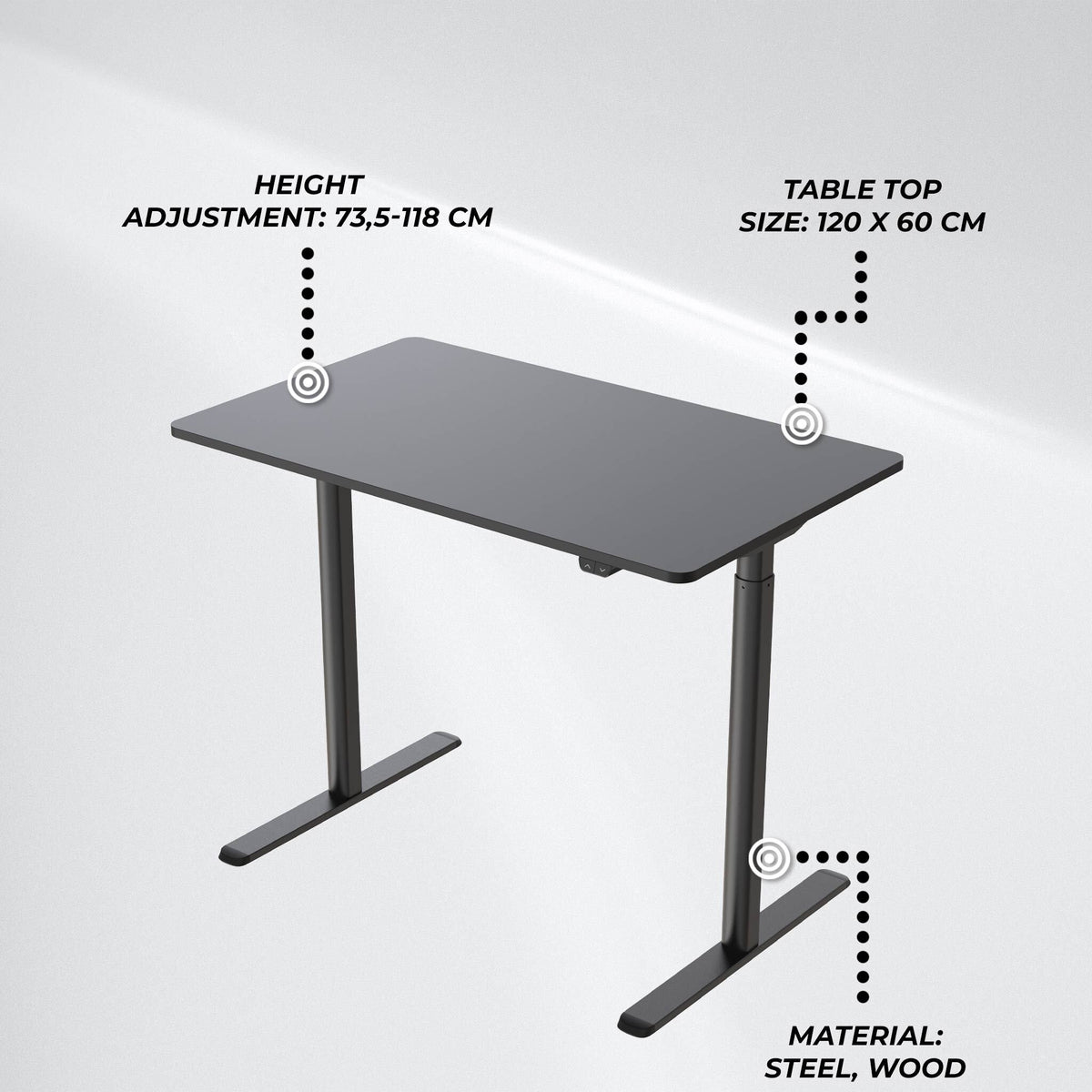 
              Lykke Elektrisch Höhenverstellbarer Schreibtisch Nordic 120x60cm, Schwarz