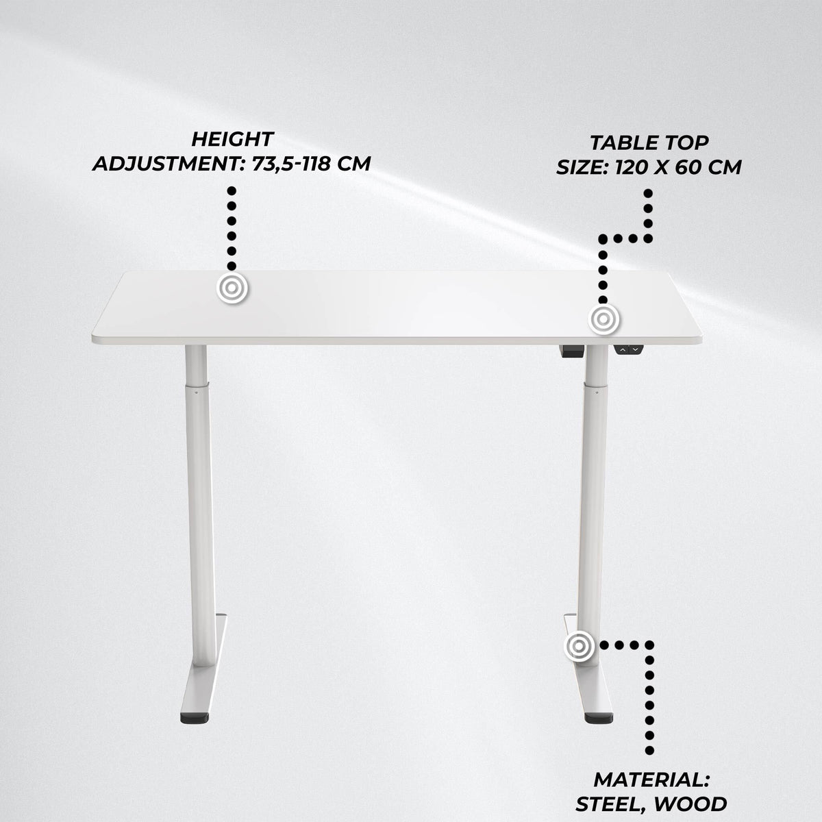 
              Lykke Elektrisch Höhenverstellbarer Schreibtisch Nordic 120x60cm, Weiß