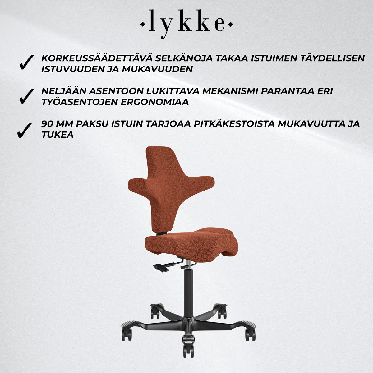 
              Lykke Ergonominen Työtuoli Comfort, Oranssi