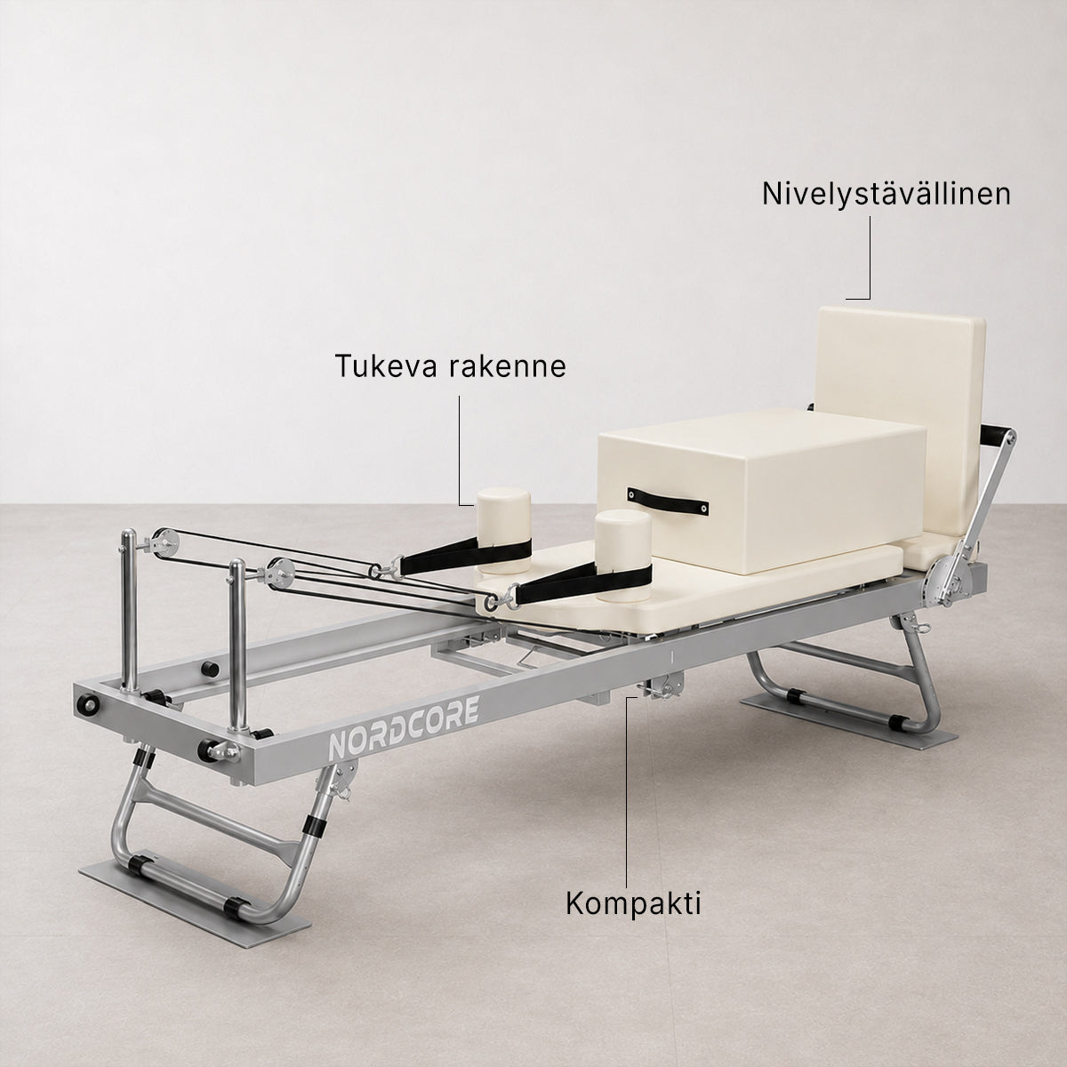 
              Nordcore Pilates Reformer-maskine, sammenklappelig, hvid