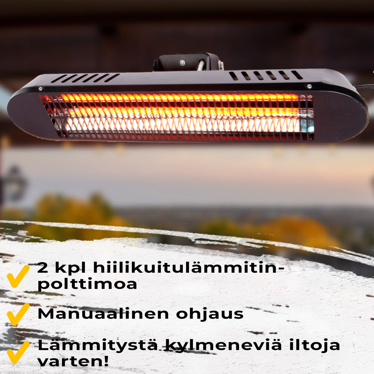 
              Fornorth Terassilämmitin seinään Premium 2000W etäohjaus, musta