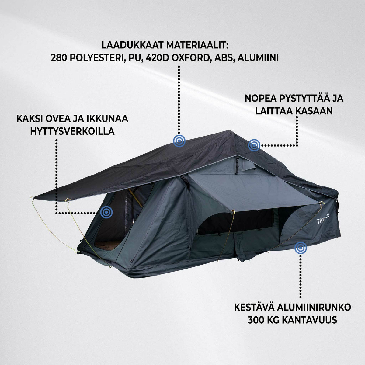 
              Trekker Kattoteltta Cabin L, Harmaa