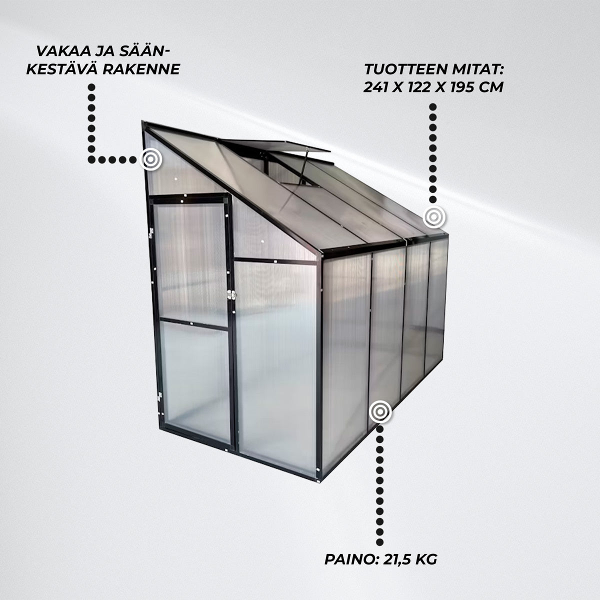 
              Lykke Minikasvihuone Sundsvall 241x122x195cm