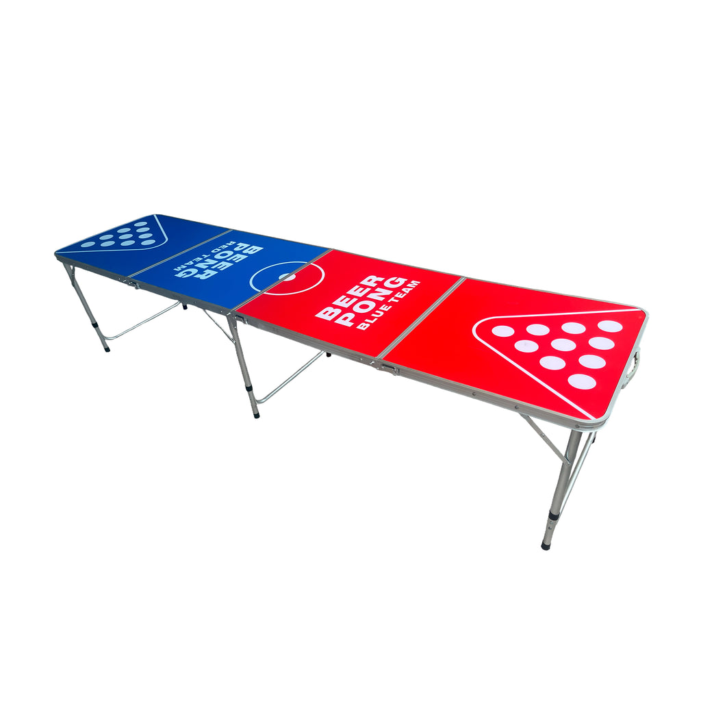 Mesa Beer Pong LZQ Plegable Y Regulable En Altura, Con 5 Pelotas Y 100 Vasos Rojos Y Azules, Superficie Impermeable, Ideal Para Fiestas Y Juegos