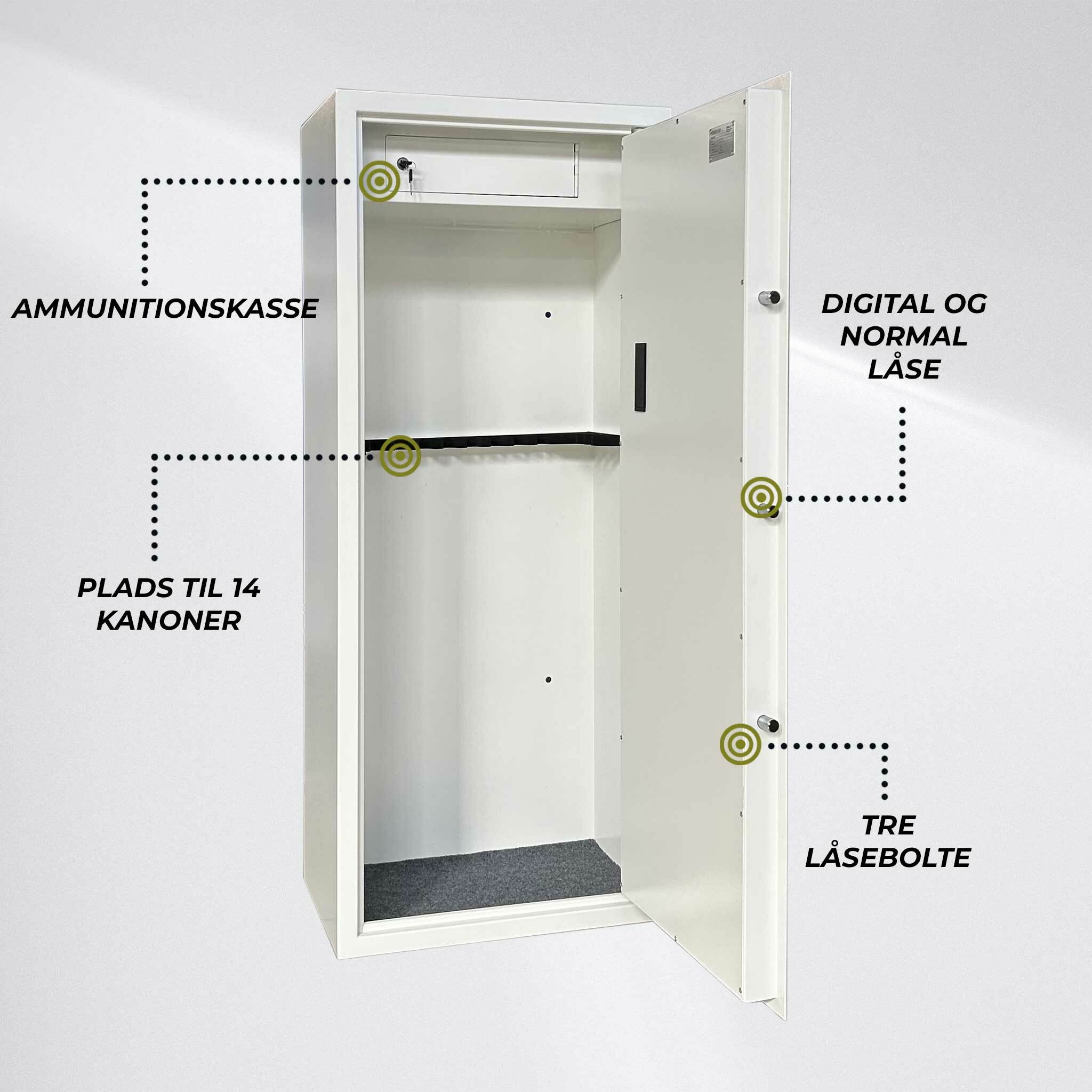 Trekker Gun cabinet for 14 guns AS1400, White, with digital lock