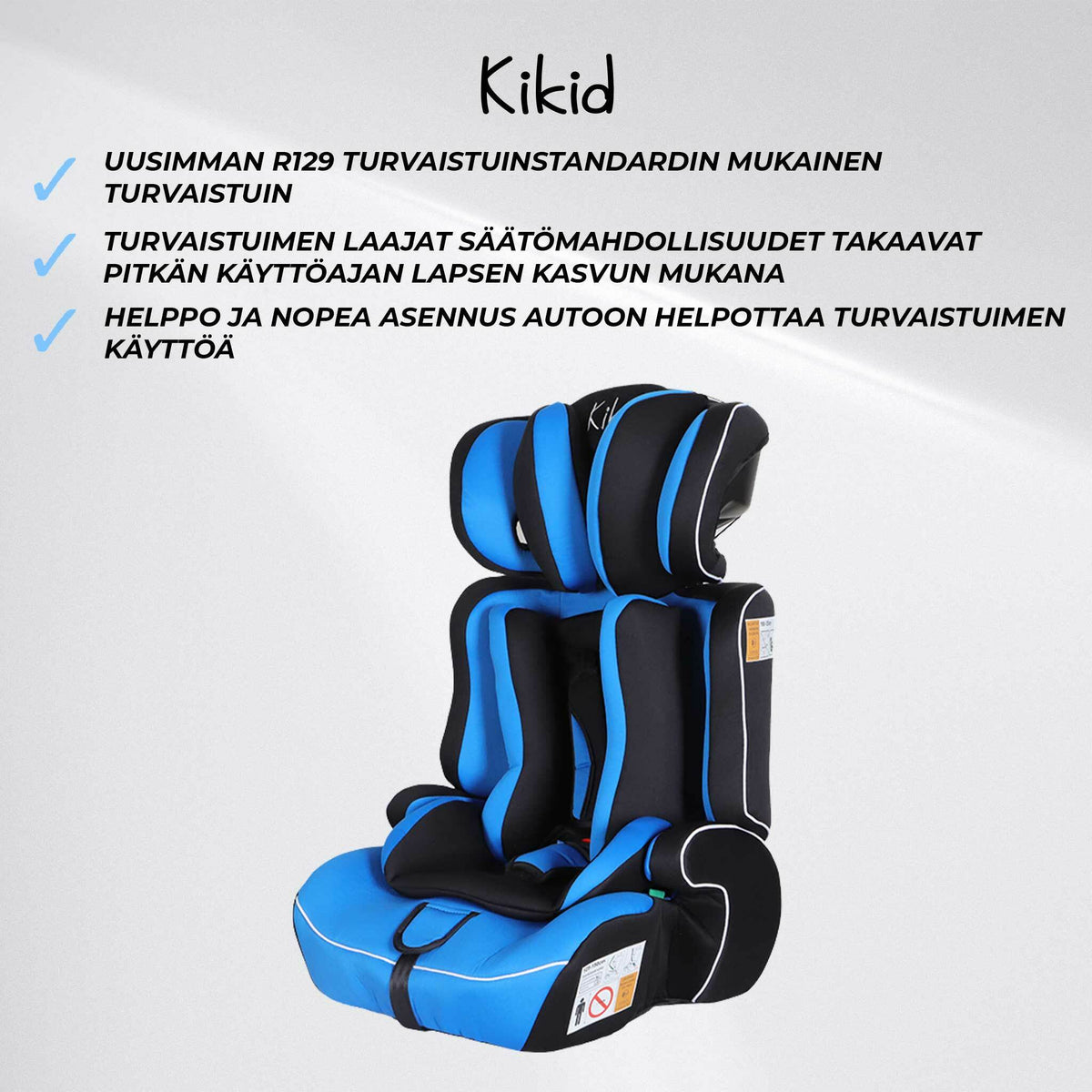 
              Kikid Turvaistuin Basic 76-150cm R129, musta/sininen