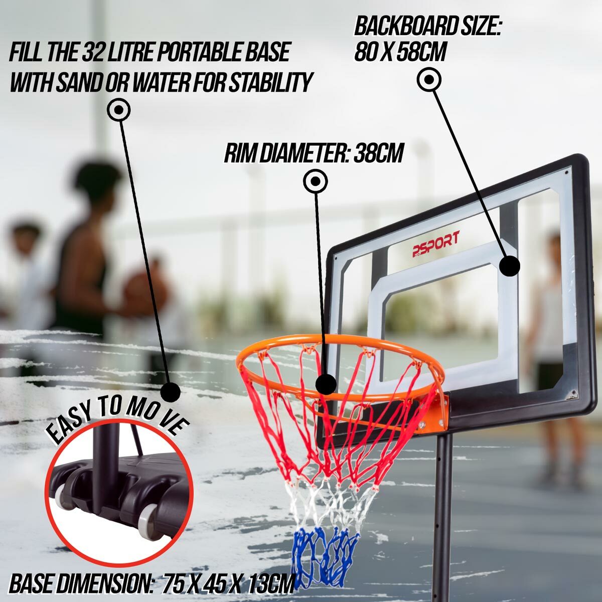 
              Prosport Basketball Hoop Kids 1,6-2,1m