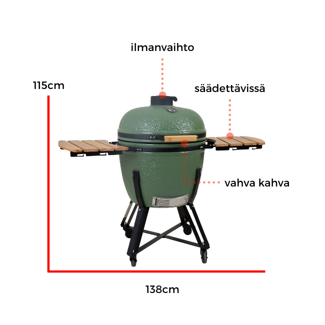 
              KOBE Kamado hiiligrilli PROFESSIONAL XXL, 26&quot;, 138x87x115cm, kaupan päälle suojahuppu, lämmönjakolevy, hiilihanko