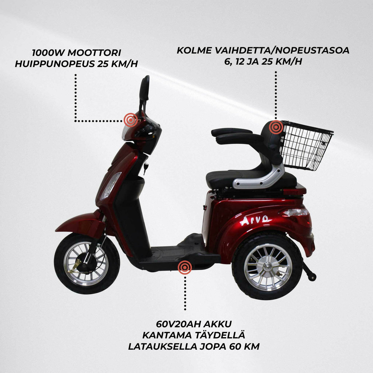 
              Arvo Senioriskootteri P300 Punainen