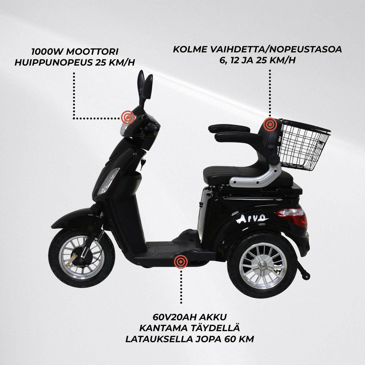 
              Arvo Senioriskootteri P300 Musta