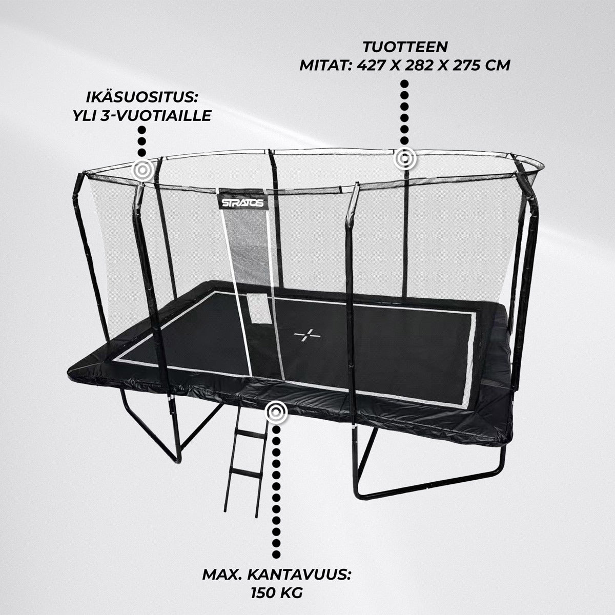 
              Stratos Suorakaide Trampoliini 275x427 cm Premium Black Line
