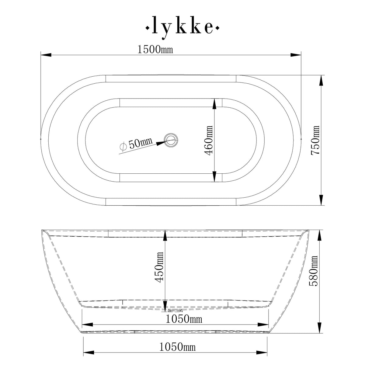 
              Lykke Kylpyamme Arctic Deluxe 1500x750x580mm, valkoinen
