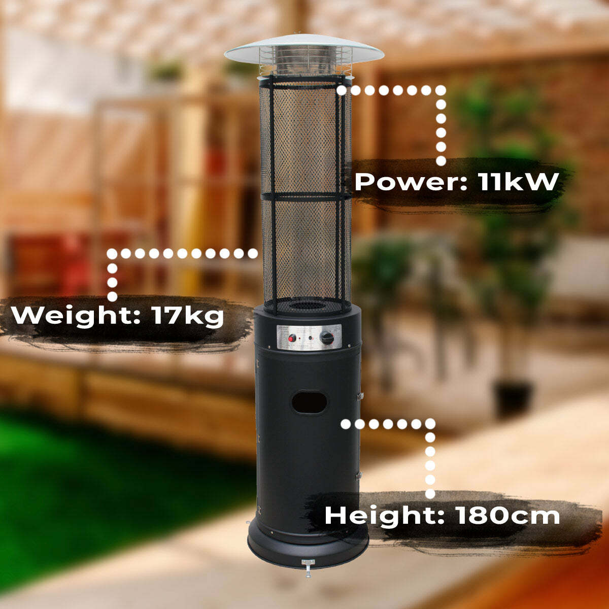 
              Fornorth Estufa de Exterior Round Tube 11kW accionada por gas, negro