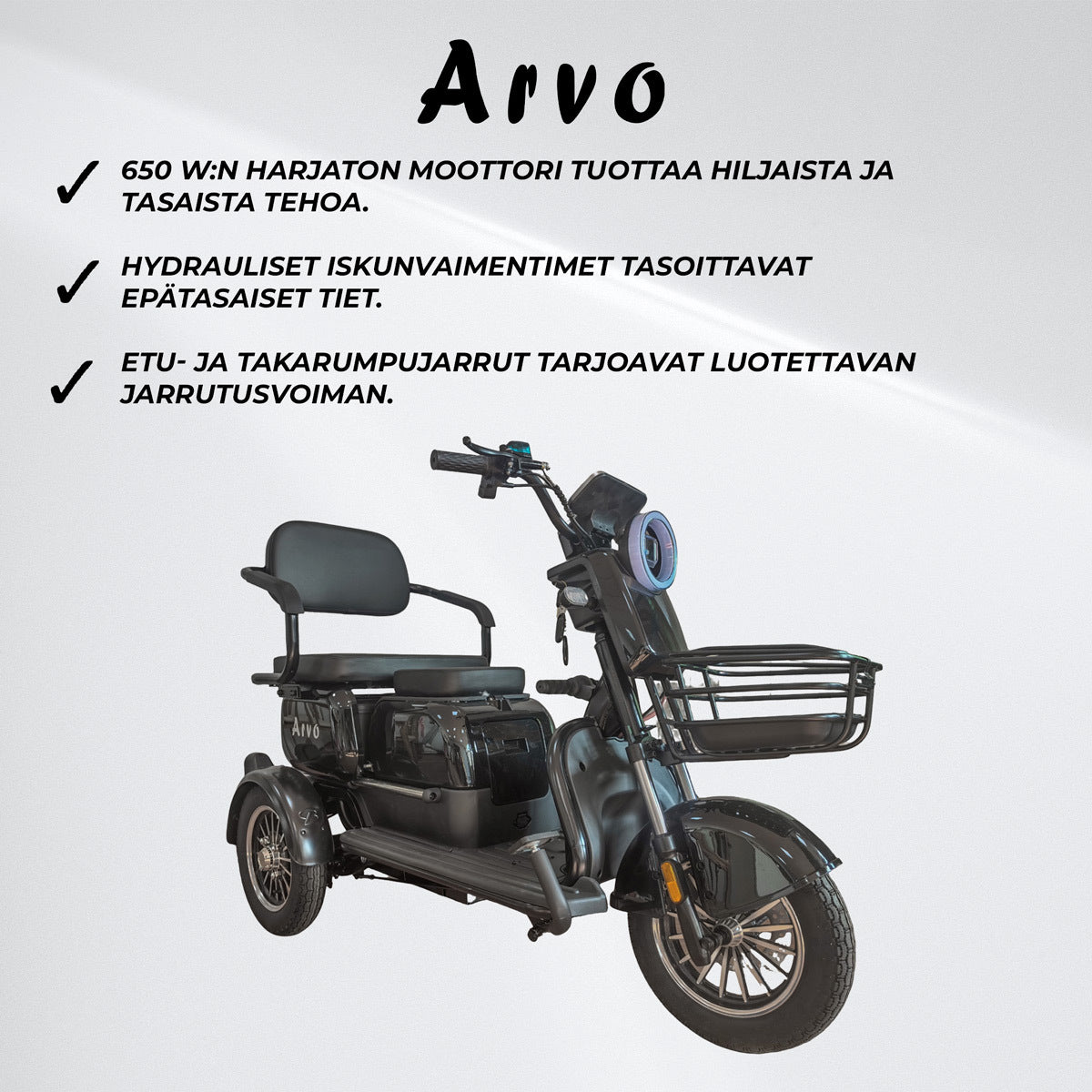 
              Arvo Senioriskootteri P250 Musta