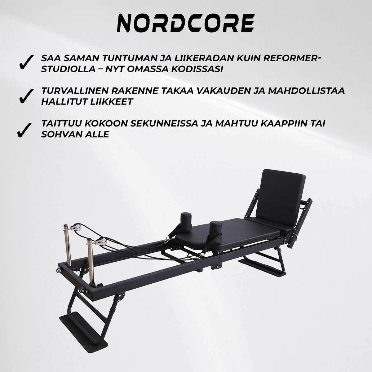 
              Nordcore Pilates Reformer Taitettava