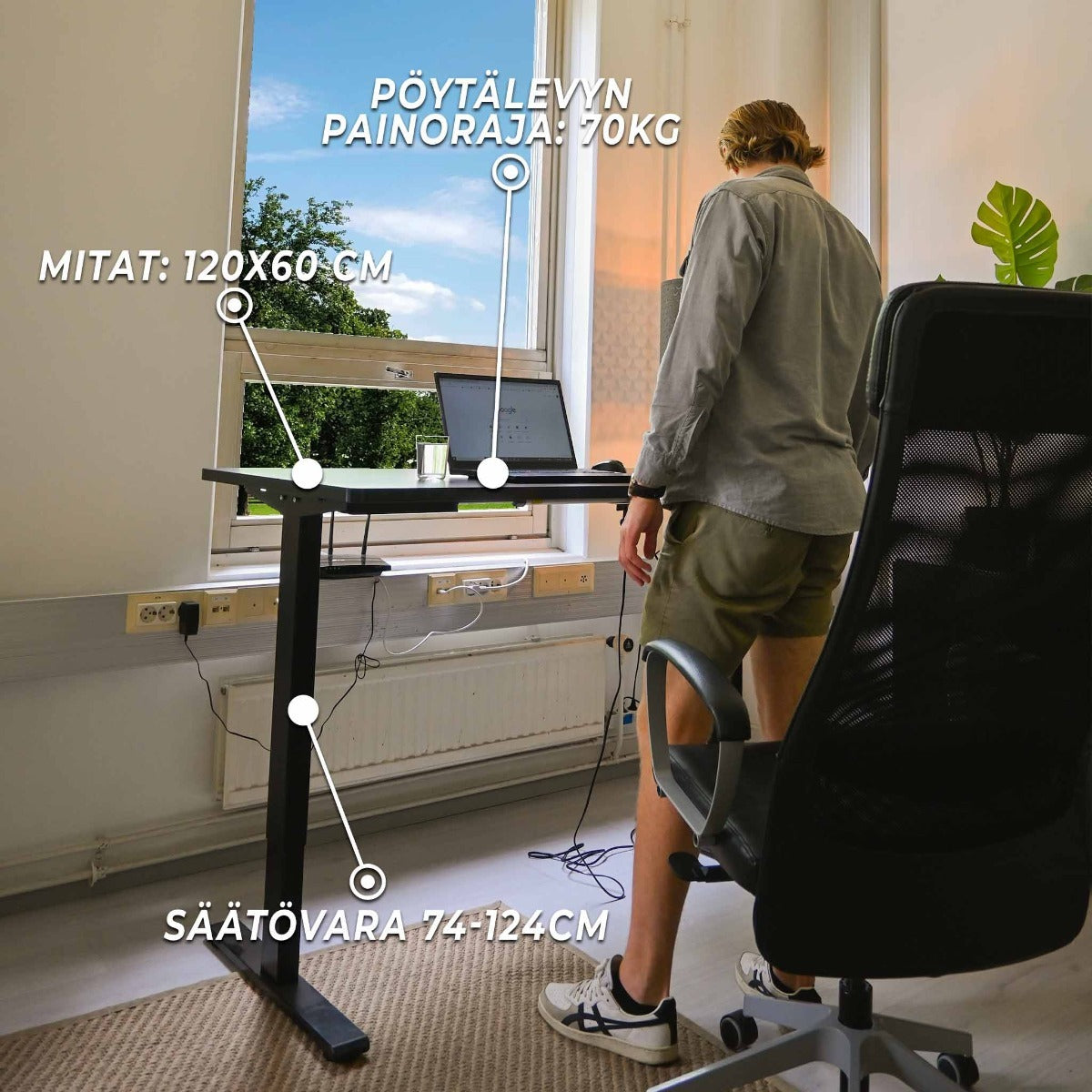 
              Lykke sähköpöytä M100, musta, 120 x 60 cm