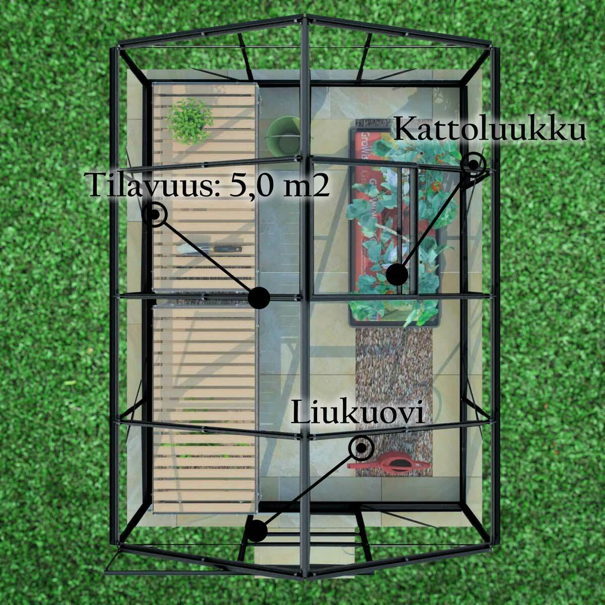 
              Lykke Kasvihuone Hybrid 5m2, musta