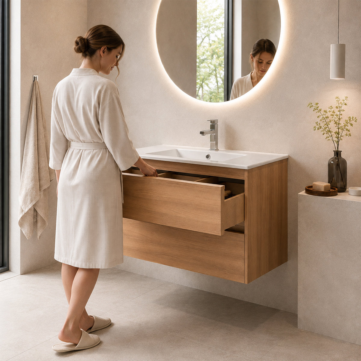 
              Meuble sous lavabo Vasta Virello, chêne, différentes tailles
