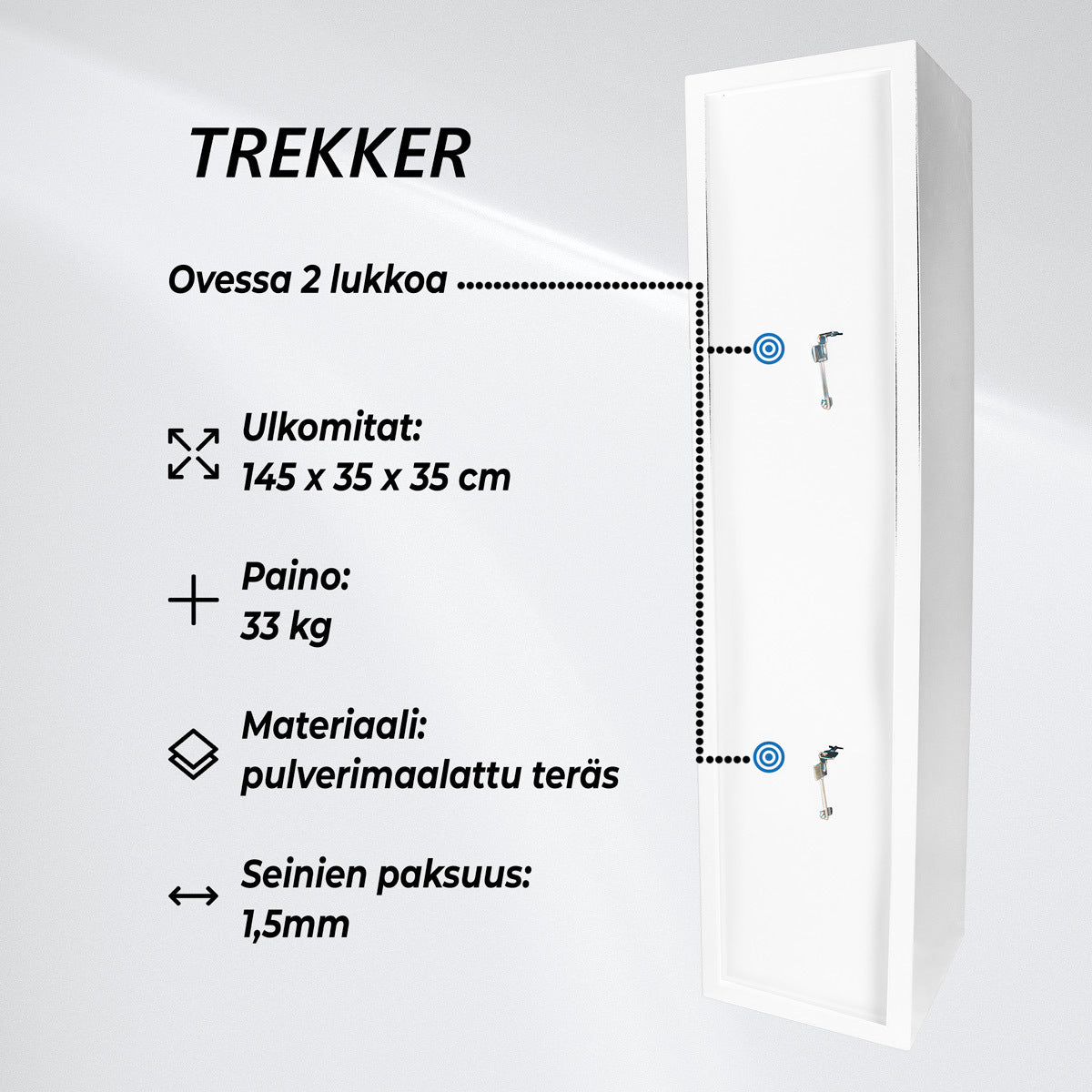 
              Trekker Asekaappi 5 aseelle AS500, valkoinen