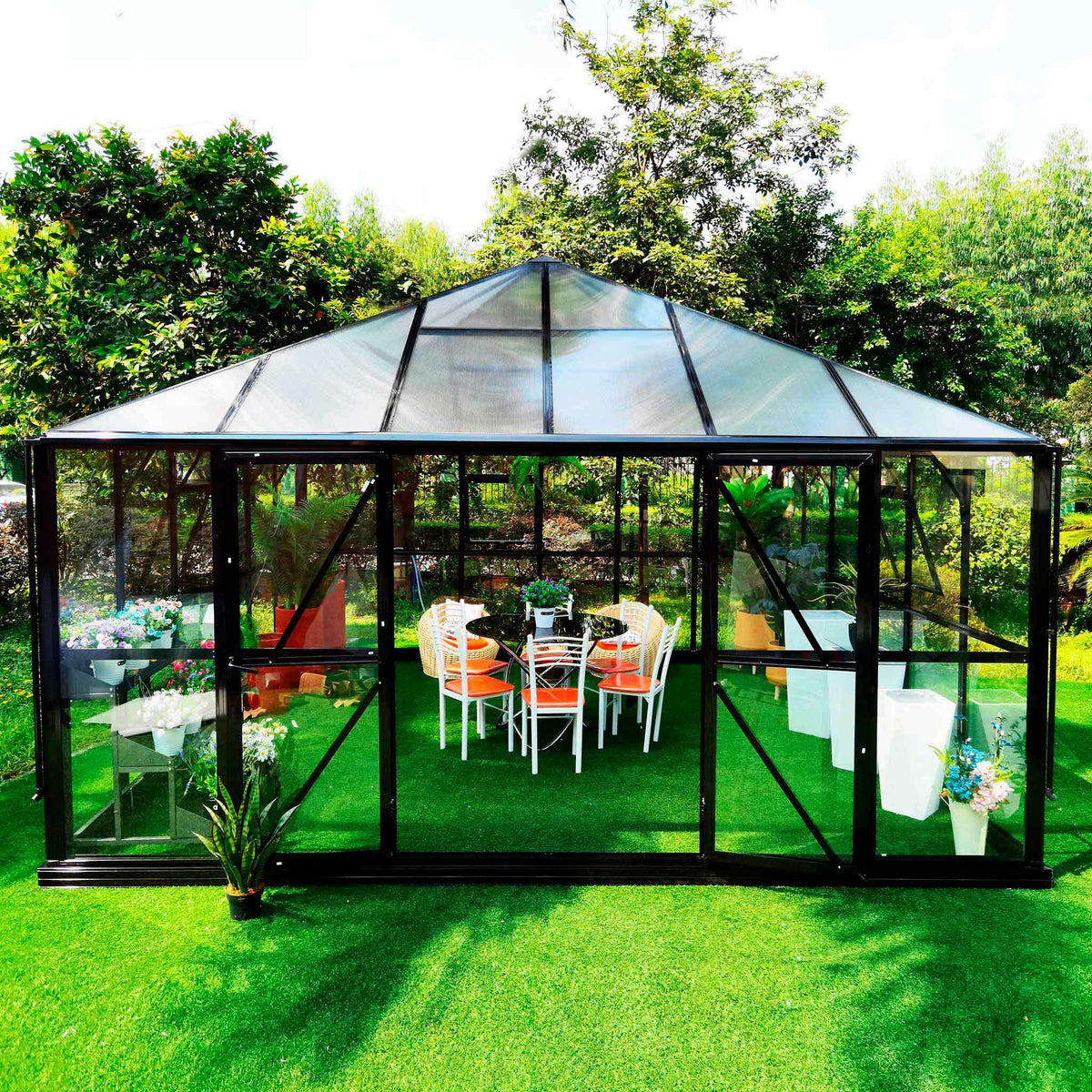 Metalcraft Tuinkas Gazebo Premium, 19m², 4mm veiligheidsglas, honingraatplaat, zwart