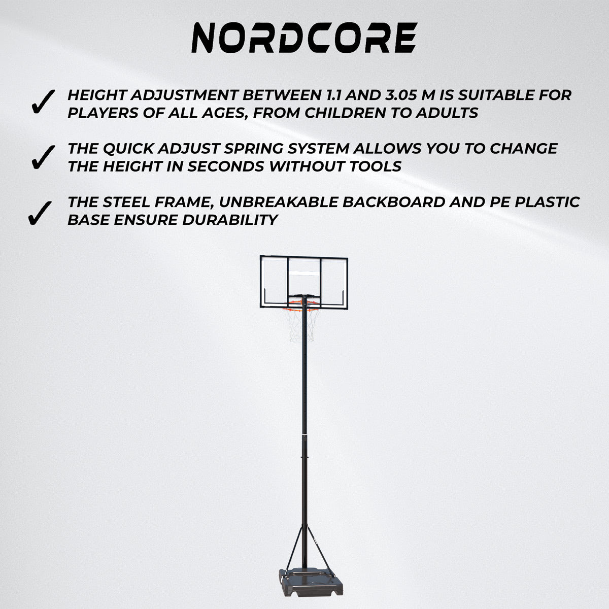 Nordcore Soporte para Canasta de Baloncesto Finisher 1,1-3,05M