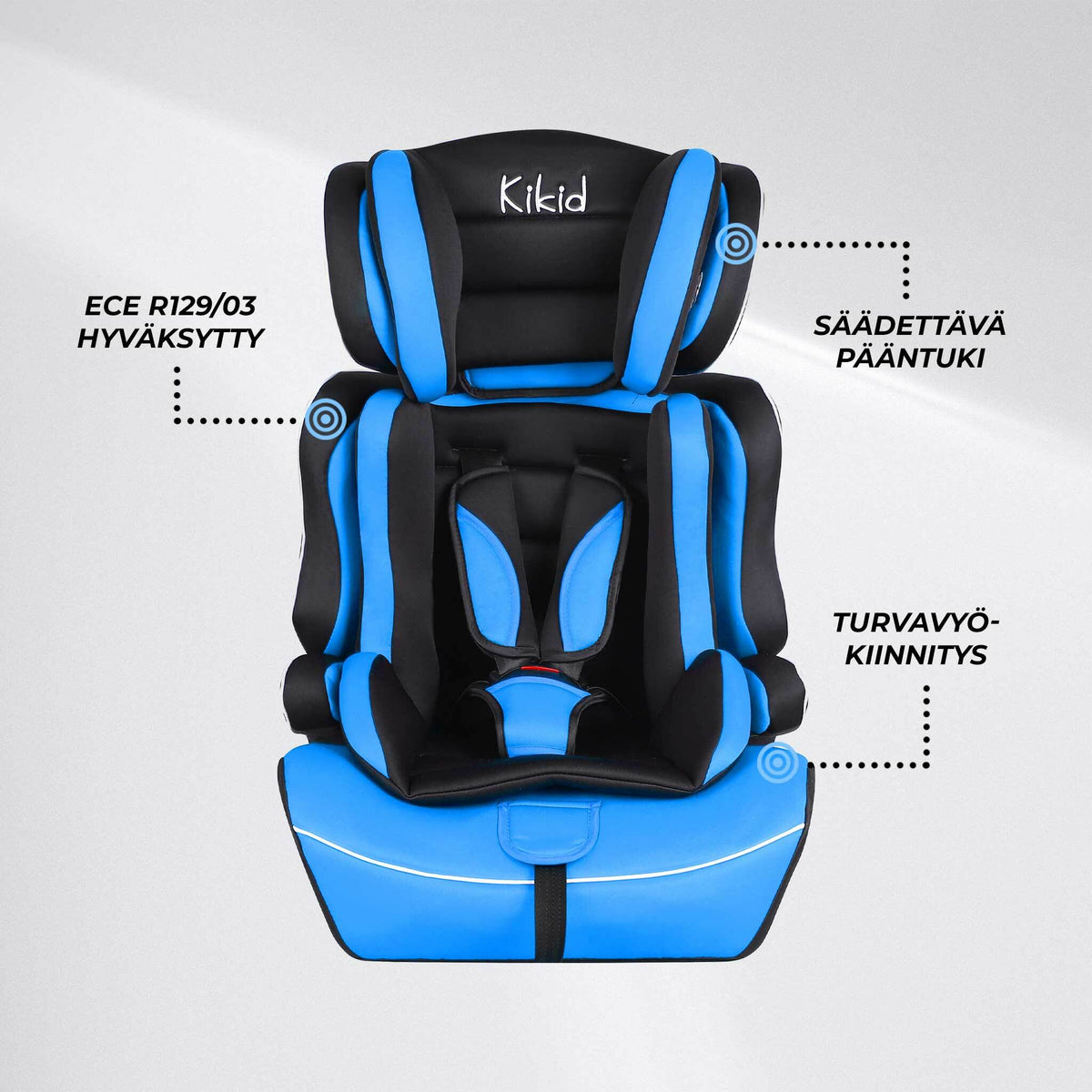 
              Kikid Turvaistuin Basic 76-150cm R129, musta/sininen