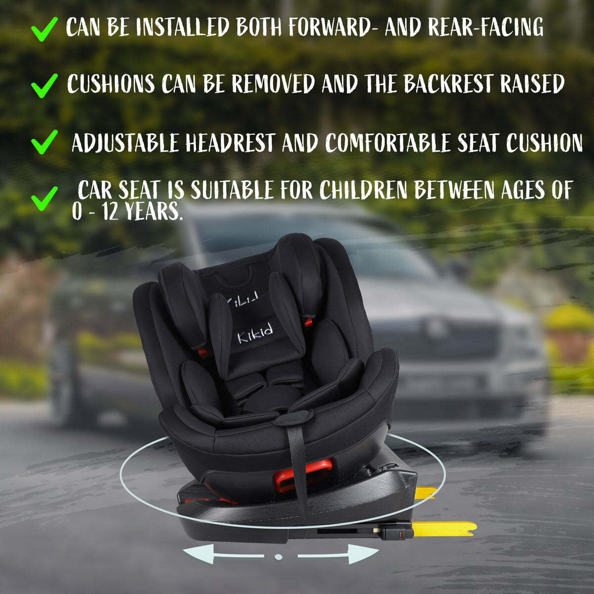 
              Kikid Siège Auto &amp; Porte-Bébé 0-36 kg, Premium Black Edition