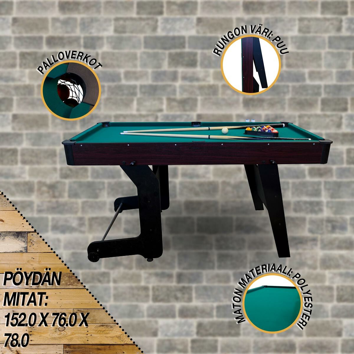Biljardipöytä Blackwood Junior 5’, kokoontaitettava