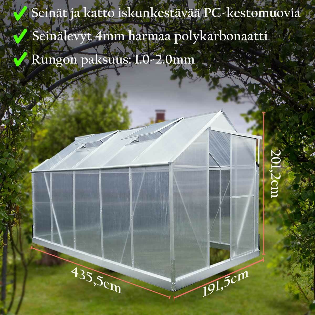 
              Lykke Kasvihuone hopea 8,3 m2