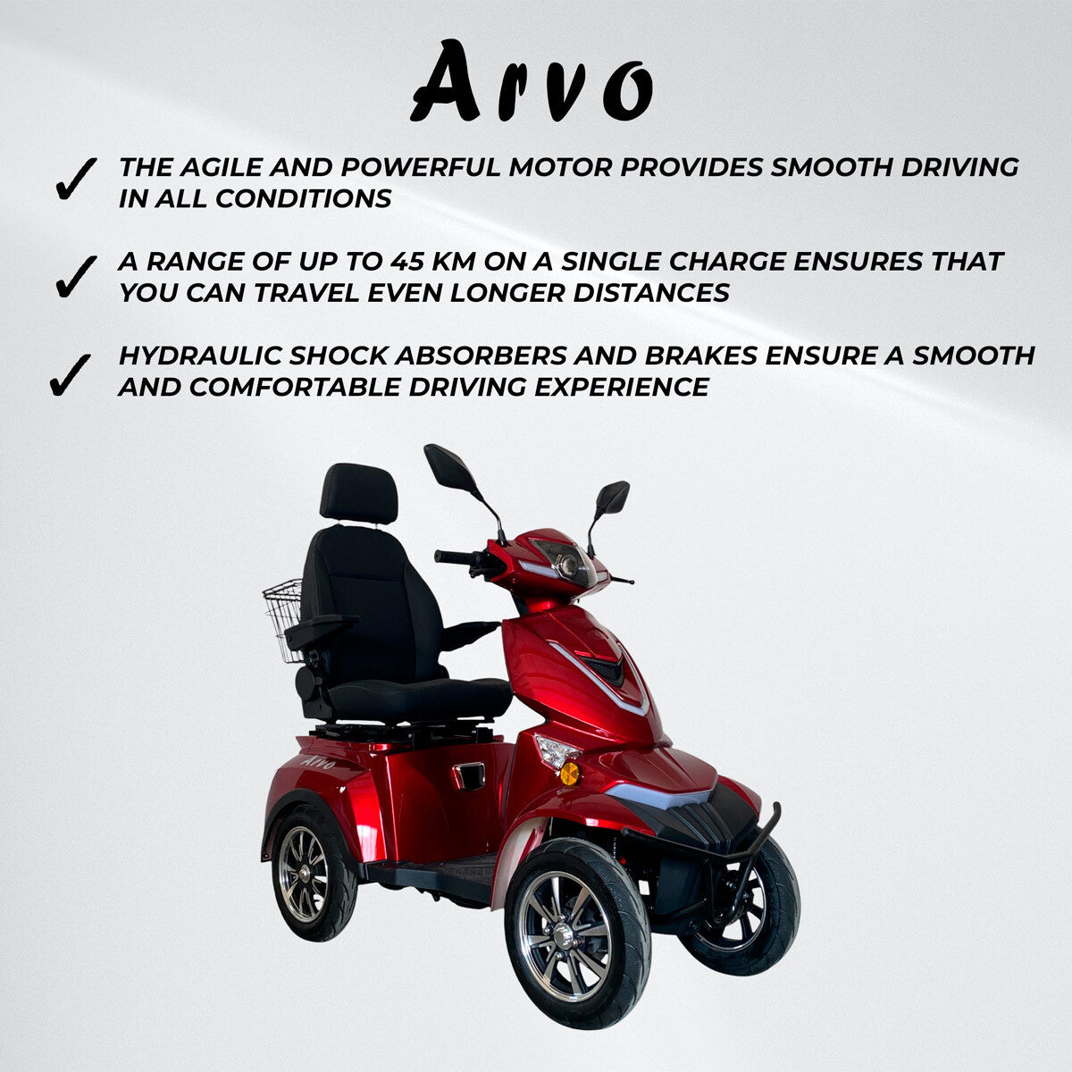 
              Arvo Mobilitetsscooter P800 Rød