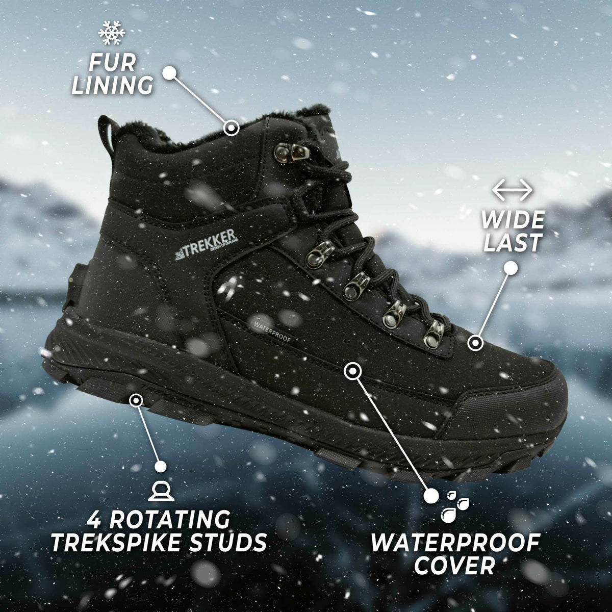 
              Trekker Winterschuhe mit spikes, einziehbare Spikes