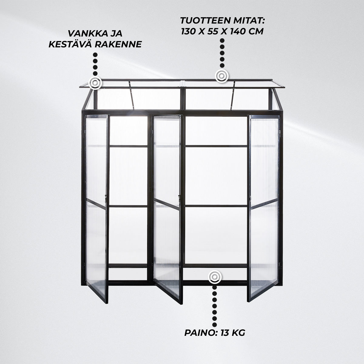 
              Lykke Minikasvihuone Fjordal 180x55x190cm