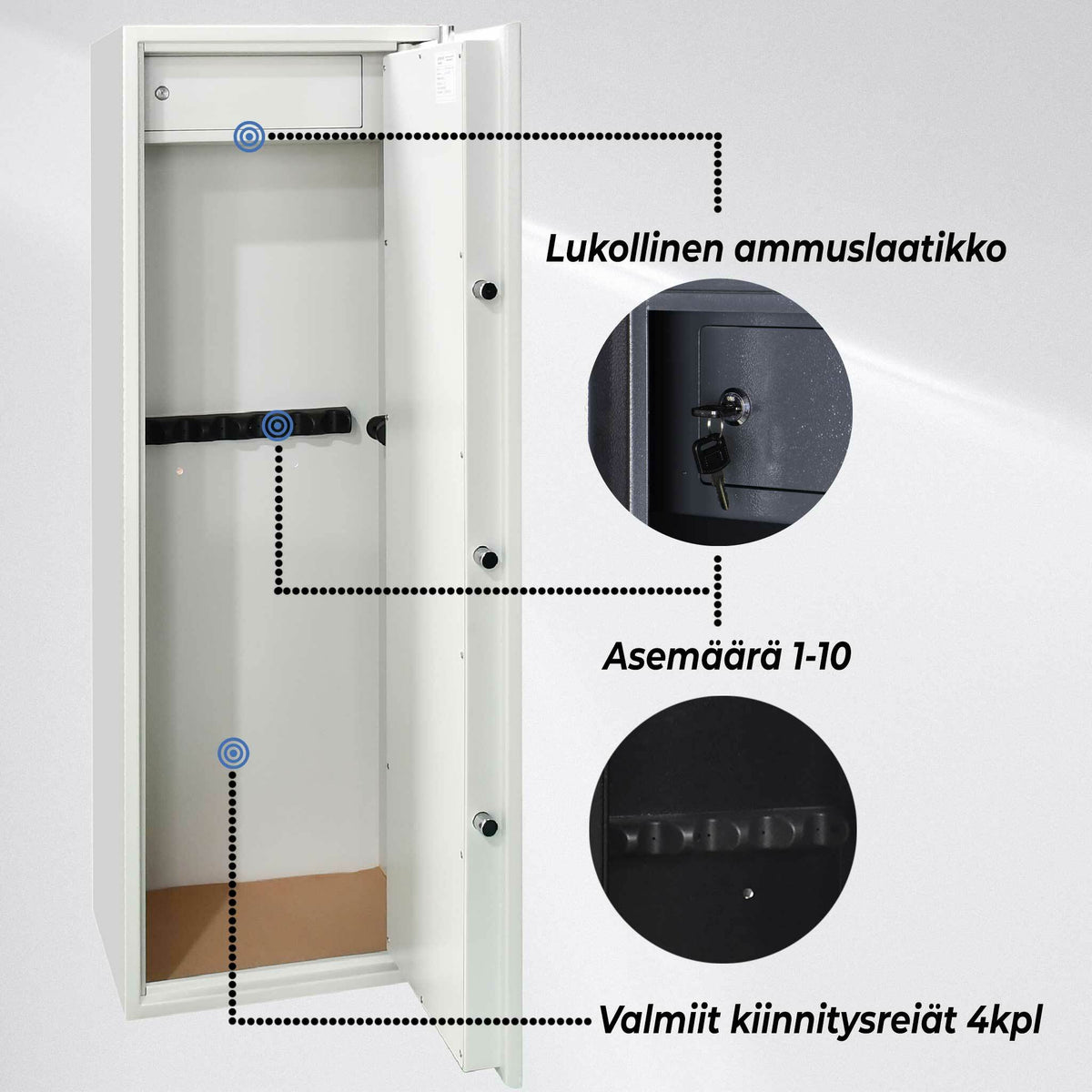 
              Trekker Asekaappi 10 aseelle AS1000, valkoinen