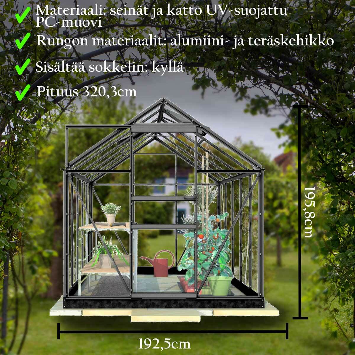 
              Lykke Kasvihuone PC 6,2m2, musta