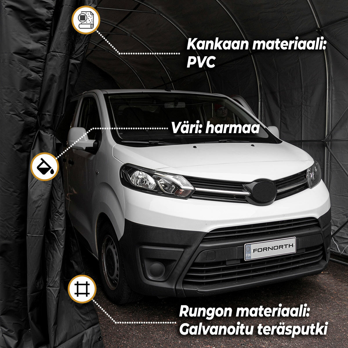 
              Fornorth Pressutalli 3,5x7,5m, 500g/m2, musta