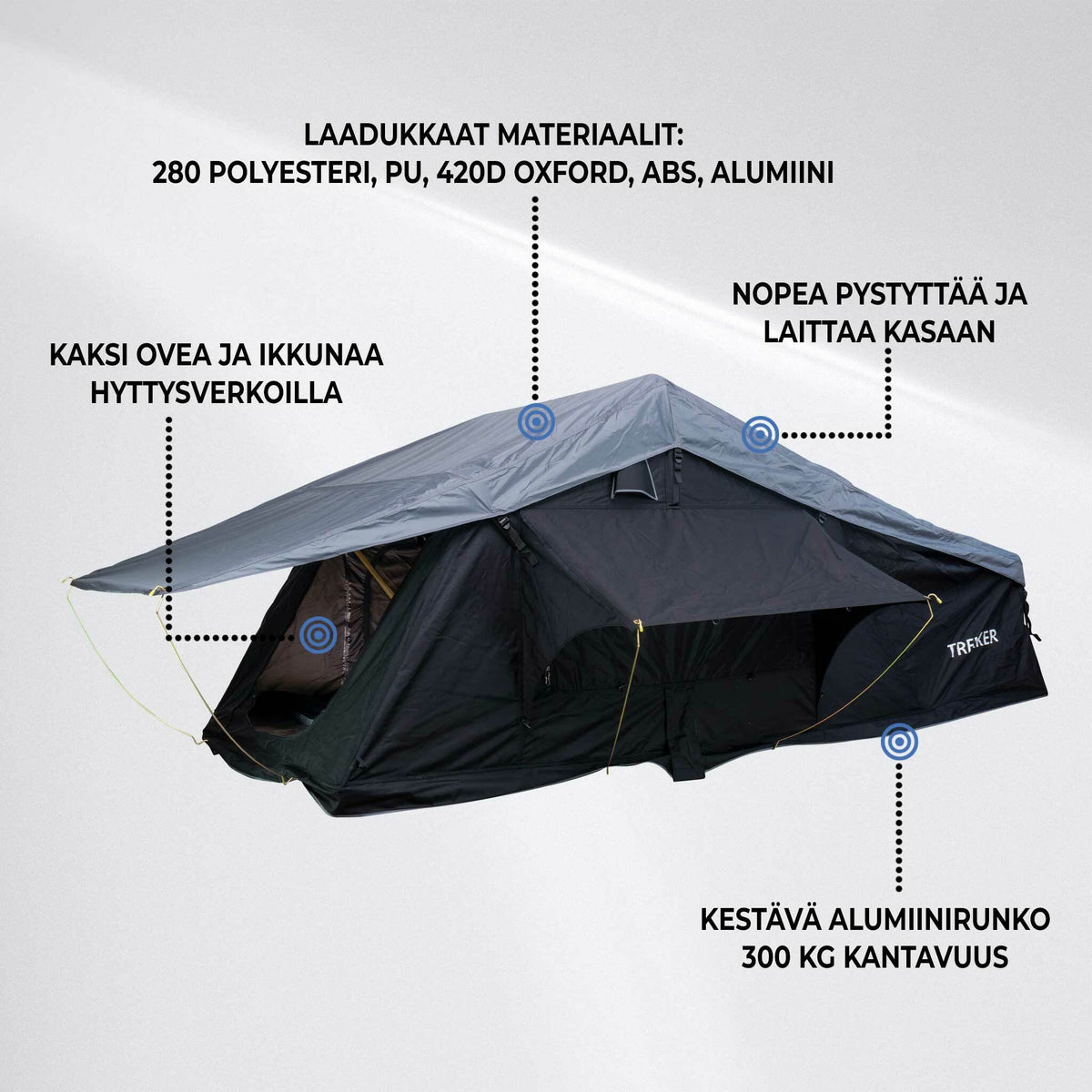 
              Trekker Kattoteltta Cabin L, Musta