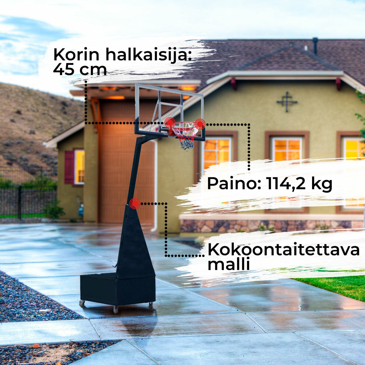 Prosport Koripalloteline taittuva 2,6 - 3,05m