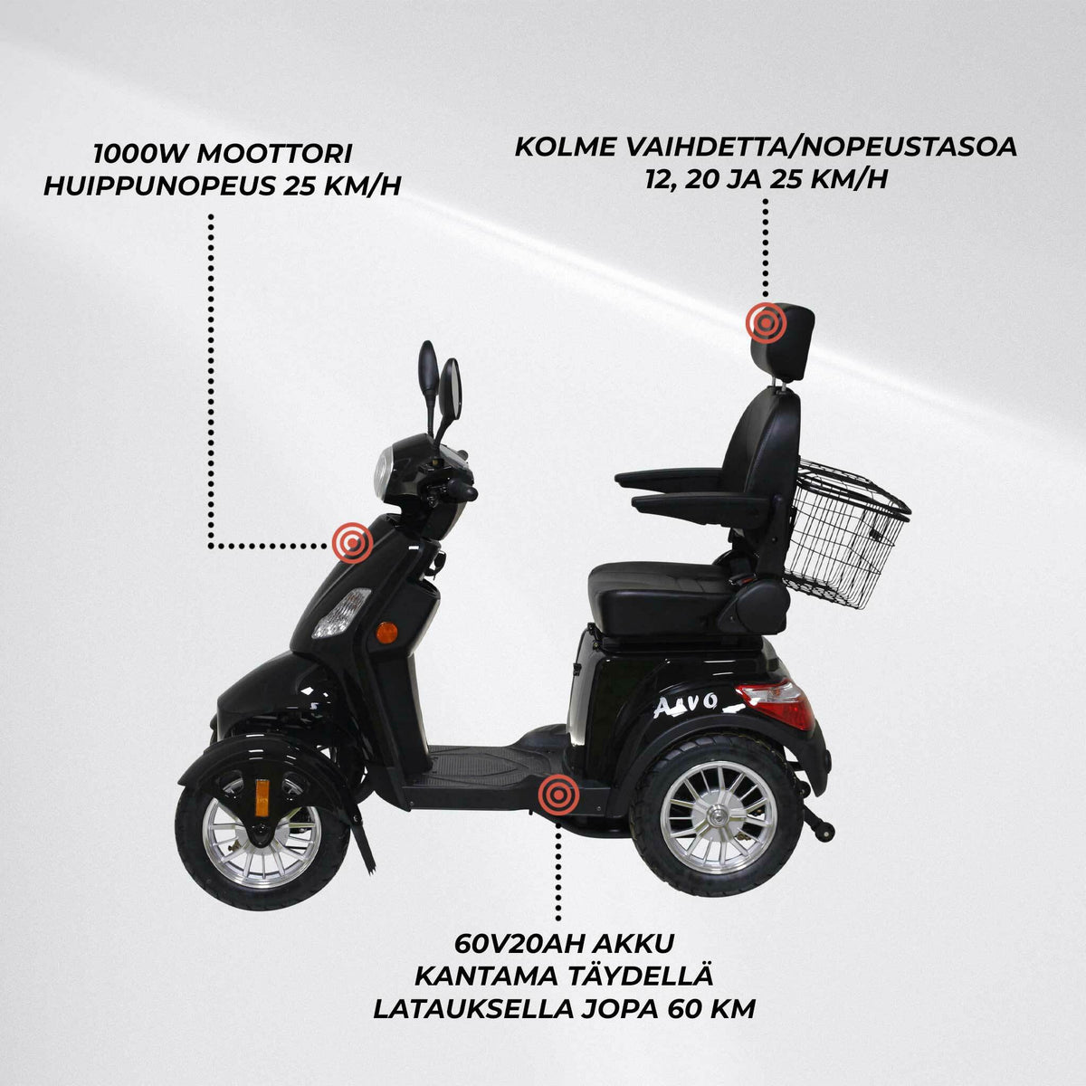 
              Arvo Senioriskootteri P400 Musta