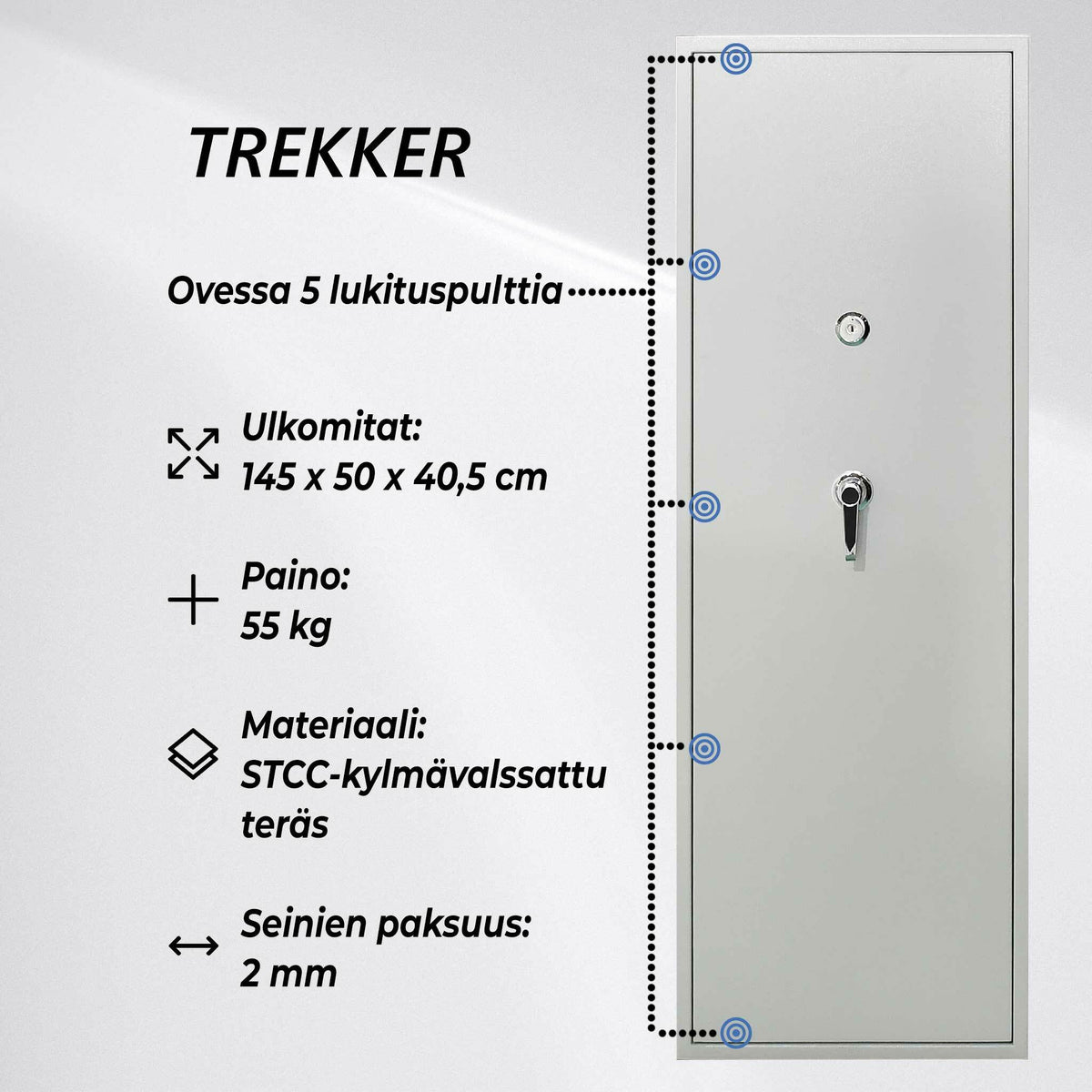 
              Trekker Asekaappi 10 aseelle AS1000, valkoinen